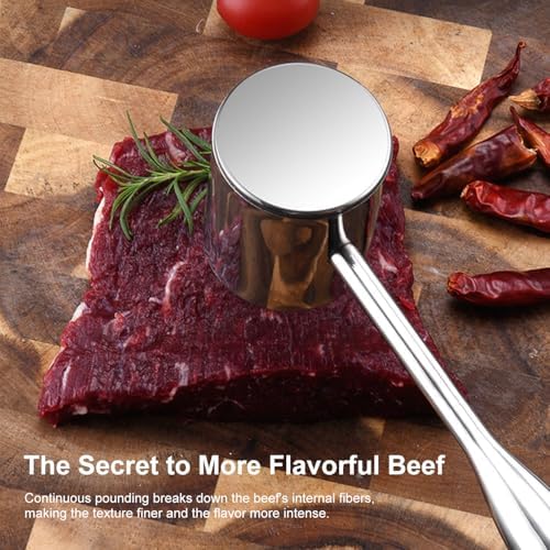 304 Stainless Steel Meat Tenderizer, Heavy Duty Dual-Sided Meat Mallet for Steak, Chicken, and Pork, Professional Poultry Pounder for Flattening and Flavoring