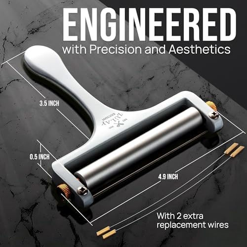 Zulay Kitchen Stainless Steel Wire Cheese Slicer - Adjustable Hand Held Cheese Cutter with 2 Extra Wires - Premium Cheese Shaver For Mozzarella, Cheddar, Gruyere - Cheese Cutter with Wire (White)