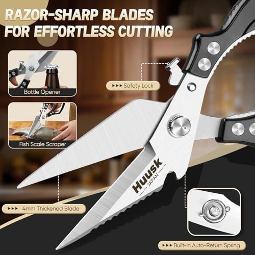 HUUSK Kitchen Shears Heavy Duty - Japanese Kitchen Scissors All Purpose