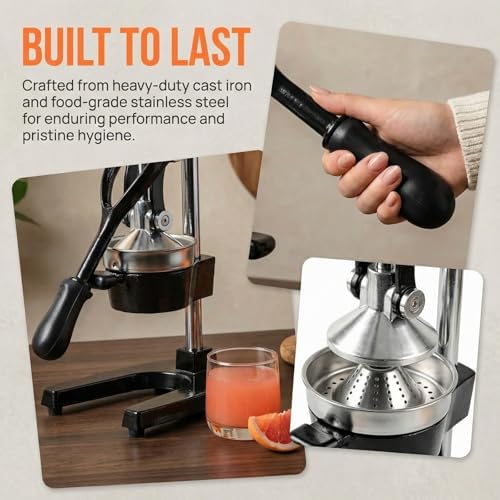 Cast Iron Manual Juicer - Professional Heavy-Duty Hand Press Juicer, Extra Large Commercial Grade - Easy to Clean, Suitable for Citrus Juice, Pomegranate Juice, and Other Fruits