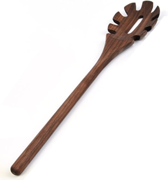 13' Black Walnut Wood Pasta Spoon and Server - Unique Design Acts as Both a Slotted Spoon and Fork