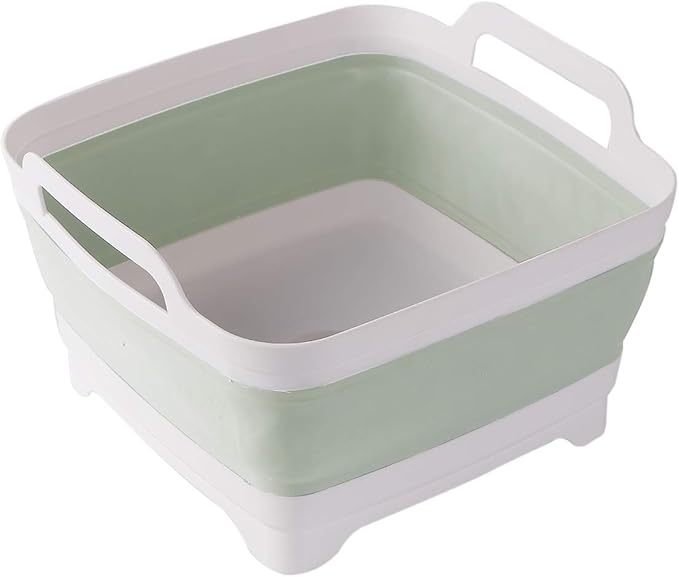 ddLUCK Dish Basin Collapsible with Drain Plug Carry Handles for 9L Large Capacity, Washing Basin, Collapsible Dish Tub for RV Sink, Vegetable, Fruit, Food Sink Strainer Dish Washing Tub - Green