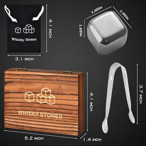 Whiskey Stones, Whiskey Stone Gift Set, 6 Stainless Steel Cubes, Burbon Gifts Cool Presents for Men Dad Husband Boyfriend, Unique Anniversary Birthday Wedding Gift Ideas - by Angde