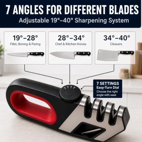 Knife Sharpener with 7 Adjustable Angles, Scissor Slot
