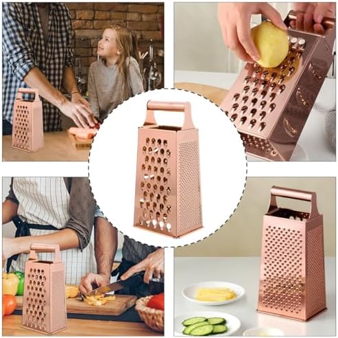 DOITOOL Professional Cheese Grater, Box Grater for Cheese Stainless Steel Vegetable Slicer 4 Sided Food Shredder Food Slicer for Vegetables, Ginger, Potatoes, Rose Golden