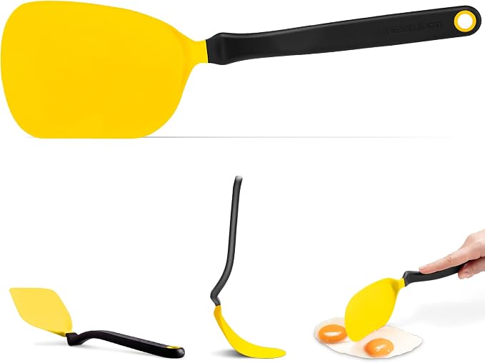 Dreamfarm Chopula Non-Stick-Safe Super-Flexible Sit-Up Spatula with Strong Flat Edge to Separate Food - 12" Yellow | Non-stick cookware safe, heat resistant, thin, flexible flipper, turner and food chopper with sit-up, no-mess handle, 12"