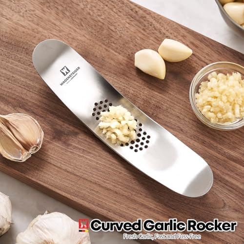 Wagensteiger Stainless Steel Curved Garlic Presser or Cheese Grater, Curved Pressing & Grating Motion, Minimalist Design, Stylish Kitchen Essentials 205mm x 48mm / 8.07 inches x 1.89 inches