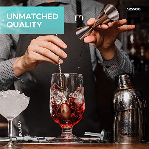Cocktail Shaker Set: 7-Piece Stainless Steel 25.3OZ Martini Shaker Mixology Bartender Kit | Perfect Home Professional Bar Tools for Beginner's Drink Mixing & Gifts | ARSSOO Drink Shaker Gift (Silver)