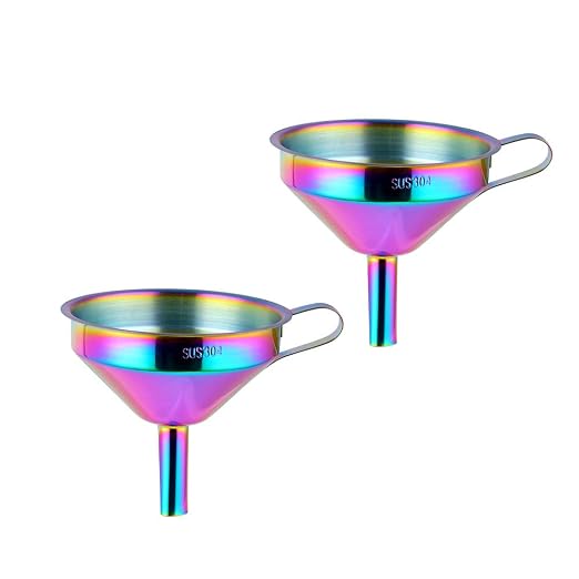 Buyer Star 2PCS Funnel with Detachable Filter,18/8（304） Stainless Steel, Food Grade Metal Kitchen Funnels (Rainbow)