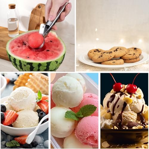 2 Pcs Ice Cream Scoop,Portable Stainless Steel Ice Cream Scoop, Icecream Scooper Spoon with Trigger Release for DIY Ice Cream,Fruit Scoop (Sliver, Medium & Large)