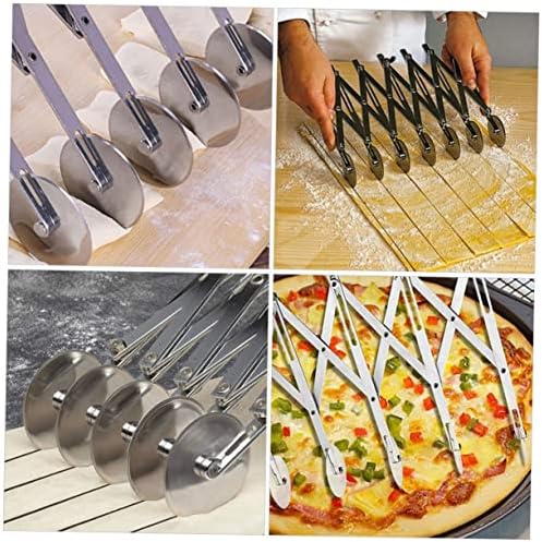 DOITOOL 5-Wheel Pastry Cutter Adjustable Stainless Steel Dough Divider Cake Slicer Pizza Cutting Tool for Baking Kitchen Use