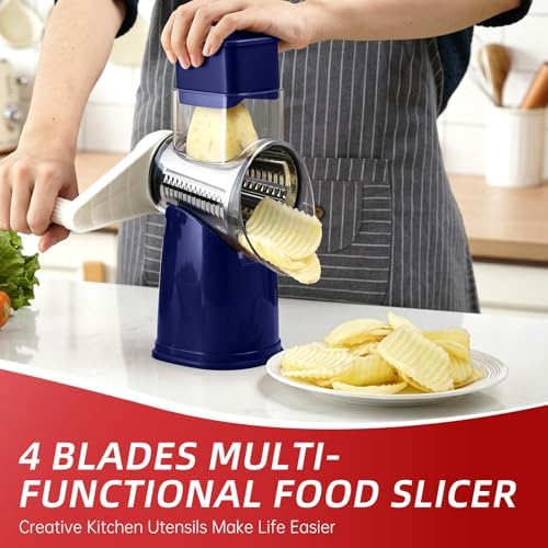 Rotary Hand Crank Cheese Grater,Cheese Shredder Vegetable Slicer(Blue)