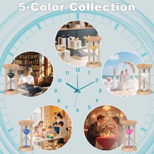 Wooden Sand Timers 2 Minute Hourglass,Stunning Glass Mini Blue Sand Clock for Productivity, Meditation & Decor, 2 Min Small Reloj De Arena for Kitchen, Office, Game, Classroom (Blue)