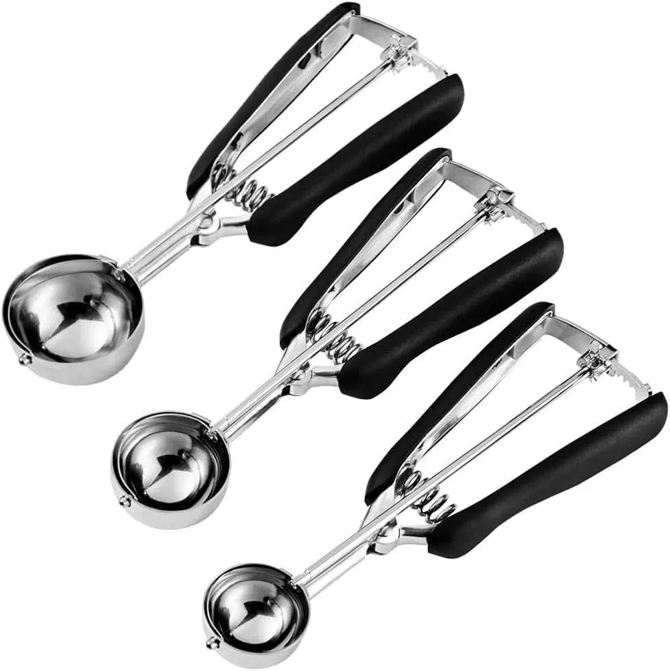 Cookie Scoop Set, Cookie Scoops for Baking Set of 3, Cookie Dough Scoop, 1 Tablespoon/ 2 Tablespoon/ 3 Tablespoon, Red/Black/Mint Handle, For Cookie, Cupcake, Muffin, Ice Cream,Truffles