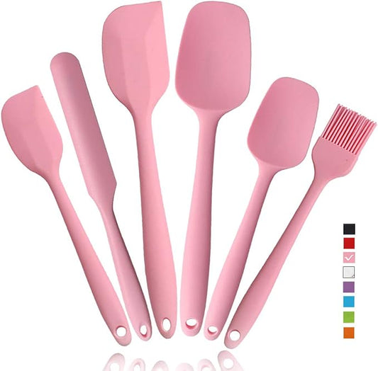 Heat Resistant Silicone Spatulas Set 6pcs, Seamless Design Non-Stick Mixing Spatulas with Stainless Steel Core, Premium BPA-Free Rubber Spatula Baking Cooking Utensile for Home Kitchen BBQ (pink)