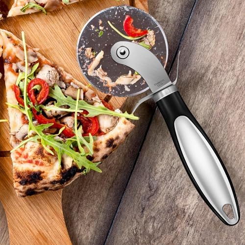 Premium Pizza Cutter Wheel - Sharp Stainless Steel Cutting Wheel, Comfort Non Slip Silicone Handle - Multi Use Slicer for Pizza Crust, Dough, Baking Pastry - Dishwasher Safe Easy Clean