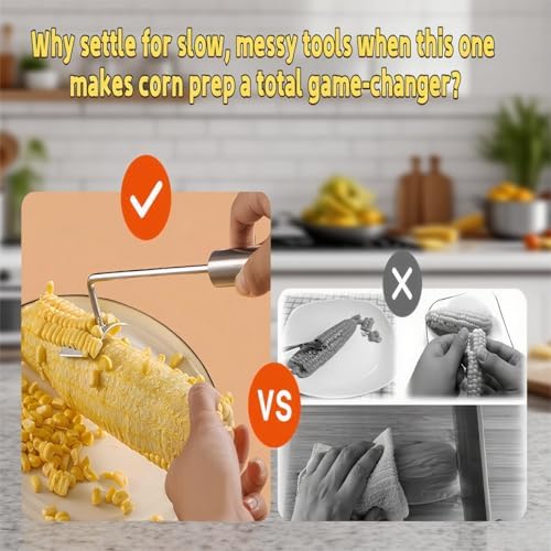 Corn Peeler for Corn on the Cob, Stainless Steel Corn Cob Stripper Tool, Quick Kernel Remover Cutter for Fresh Corn, Ergonomic Kitchen Gadget for Easy Meal Prep & BBQ (1, Stainless steel handle-3Pcs)
