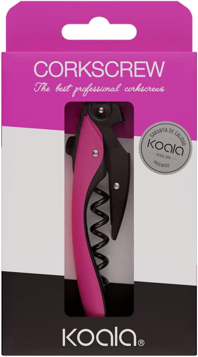 Koala Spain High Tech Two-Stroke Corkscrew, Patented Automatic Tab, Pink