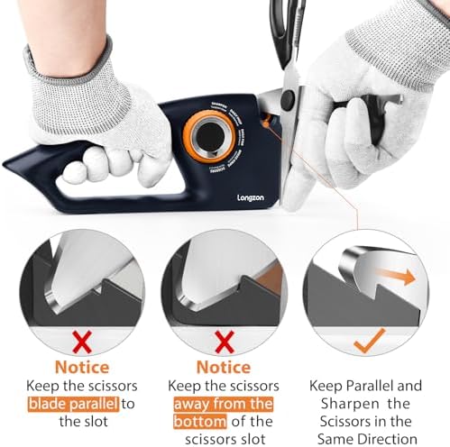 Longzon 6-in-1 Knife Sharpener 5 Stage with Cut-Resistant Glove,Navy+Orange