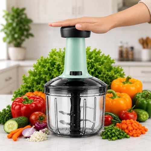 Chopper for Kitchen Use 1100 ML, Push Chopper with 6 Blades, Vegetable Chopper Kitchen Items for Home Cutting Vegetables, Onion, Ginger, Garlic, Salad, Tomato, Potato (Multicolour) D1