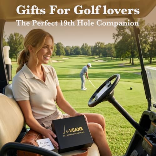 JOVGANK Golf Ball Whiskey Chilling Stones Set of 4 - Men's Golfer Gifts, Stainless Steel Reusable Ice Cubes, Metal Ice Balls for Scotch, Bourbon, Unique Fathers Day Birthday Gifts for Dad Him Husband