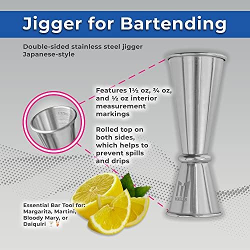 Bar Tool Set, Premium 6-Piece Bartender Tools – Effortlessly Mix Cocktails After a Long Day – Includes Jigger, Strainer, Muddler, Ice Tongs, Spoon, and Holder (Shaker Not Included)