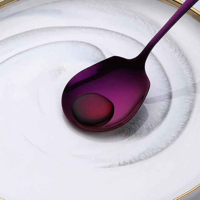 Meisha Serving Spoons Set, 3 Serving Spoons and 3 Slotted Serving Spoons, Purple Stainless Steel Serving Utensils for Buffet Can Banquet Cooking Kitchen - Mirror Polished