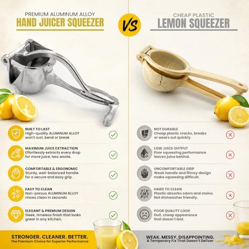 Hand Juicer Squeezer, Manual Citrus Juicer Press – Heavy Duty Aluminum Alloy Lemon Lime Orange Squeezer, Handheld Juice Press for Pomegranate & Citrus Fruits, Easy to Clean, Dishwasher Safe
