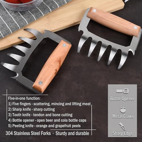 Personalized Metal Meat Shredder Claws, Set of 2 Stainless Steel Meat Forks with Wooden Handle,Custom BBQ Grilling Gifts for Men Women Dad Father Husband, Custom Meat Shredder Kitchen Gadget