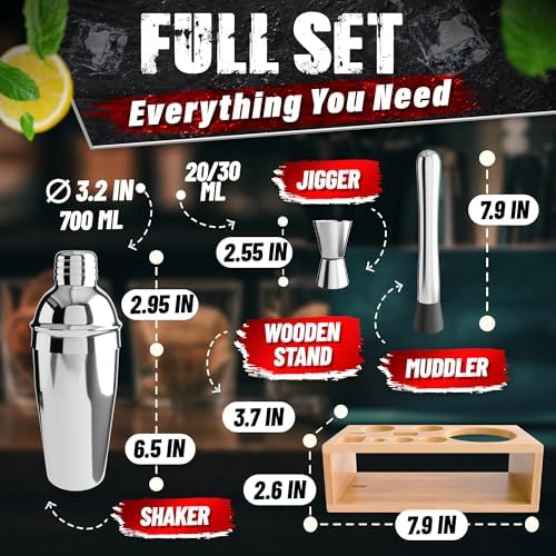 10 Pcs Cocktail Set Bartender Kit, Stainless Steel Bar Tools, Stand