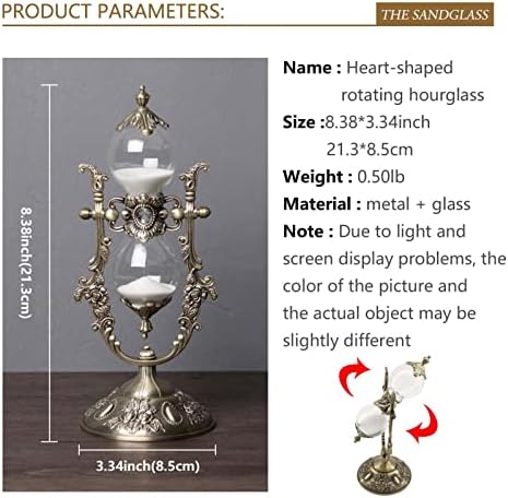 Vintage Embossed Hourglass Sand Timer Decor,360° Rotating 15 Min