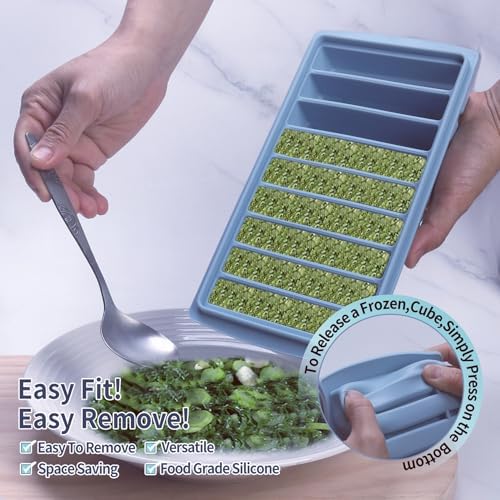 3 Tbsp Silicone Freezer Molds,Perfect for Storing Garlic, Ginger, Pesto, Herbs,Tomato Paste, Lemon Juice,Vegetable Purees,Purees and More - Silicone Food Freezer Tray (Blue 2 Sets 1.7 oz/9 Sections)