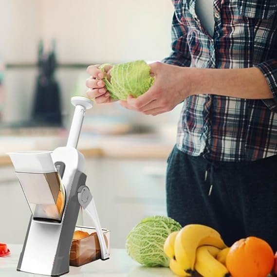 Saker Adjustable Safe Vegetable Slicer,Safe 5-in-1 Mandoline Slicer, Adjustable Vegetable Chopper & Fruit Slicer for Fast Meal Prep, 0.1-8mm Thickness (Orange)