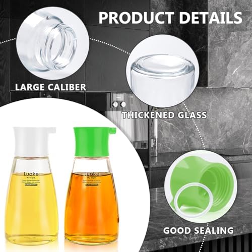 2Pcs Oil Vinegar Dispenser Set Glass Oil and Vinegar Dispenser Clear Oil Dispensing Bottles Seasoning Bottle for Kitchen Cooking Barbecue Supply (White&Green)
