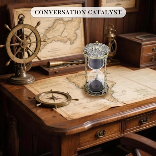 SuLiao Hourglass Sand Timer 60 Minute, 60 Min Mandala Rose & Engraving Brass Sand Clock,Metal Iron Black Sand Timer, Antique Reloj De Arena,Unique 1 Hour Glass Sandglass for Gift Office Desk Decor