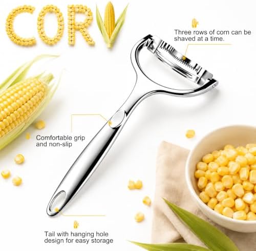 2Pcs Upgraded Corn Peeler, Stainless Steel Corn on the Cob Stripper Tool, Ergonomic Non-Slip Handle, Smooth Corn Kernel Cutter for Kitchen, Meal Prep, Gift for Cooking Lovers