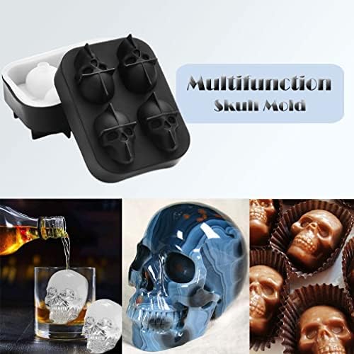 Skull Ice Cube Mold Tray - Vilei 2 Pack 3D Skull Ice Cube Tray Ice Mold Silicone Whiskey Ice Mold with Transparent lid for Iced Coffee Cup,Cocktails,Chocolate,Cake and Partie