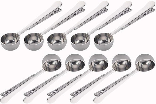 10 Pakcs Scoop and Clip 2 in 1 Stainless Steel 1 tbsp Ground Measuring Spoon with Bag Clip for Coffee Tea
