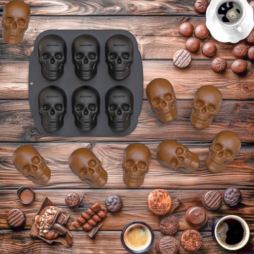 Skull Cake Pan Silicone Mold, Skull Ice, Pirate Baking Pan For Baking, For Halloween, Birthday Party, Ice Cube Tray (6 Cavity Large Mold) (6 Cavity Large Mold)