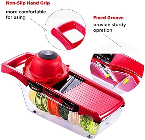 Mandoline slicer Vegetable chopper Multifunctional cutter 6-in-1 for potatoes, tomatoes, garlic, carrots and fruits, Grater Vegetable, Julienne Slicer, Storage Container, Hand Protector, Garlic Peeler