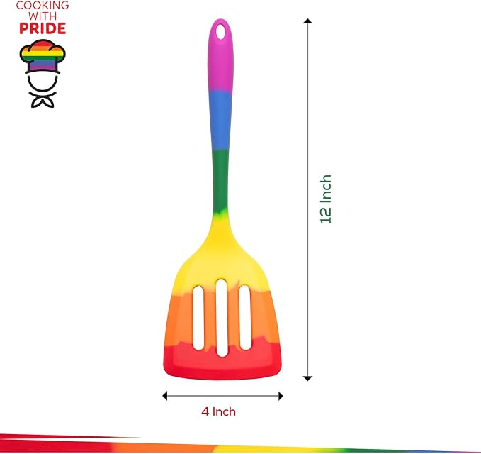 Cooking With Pride Non-Stick Slotted Turner, Heat-Safe Silicone With Iron Core, 12-Inch, Set of 2