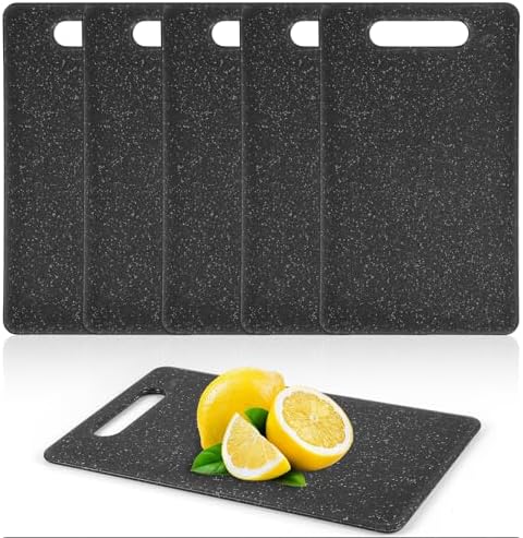 cobee 6 Pcs Small Cutting Board for Kitchen, 6" x 10", Plastic Cutting Boards Set with Easy Grip Handle Mini Cutting Board Mat Set, Dishwasher Safe, Cutting Mat Pad for Food Fruits Prep (Black)