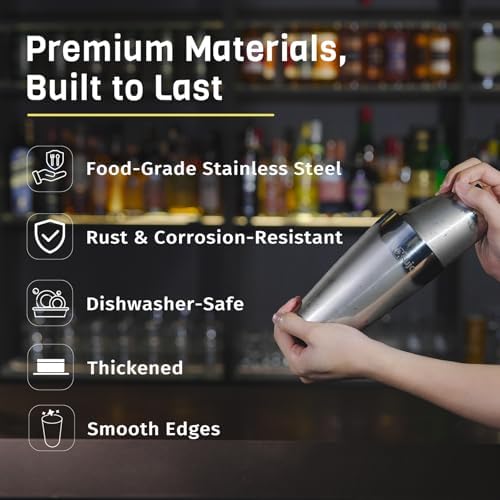 Boston Shaker Set, 4Pcs Professional Cocktail Shaker Set (18oz/28oz), Weighted Stainless Steel Bar Shaker for Bartending, Leakproof & Dishwasher Safe, Ideal for Bar and Professional Bartender