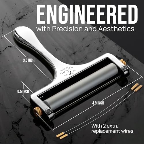 Zulay Kitchen Stainless Steel Wire Cheese Slicer - Adjustable Hand Held Cheese Cutter with 2 Extra Wires - Premium Cheese Knife for Mozzarella, Cheddar, Gruyere - Cheese Cutter with Wire (Silver)