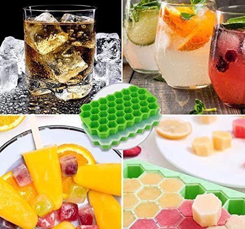 Silicone Ice Cube Trays 4 Pack with Lids | BPA FREE | Hexagon Shaped | 148 Cubes, 37 Cubes/Tray