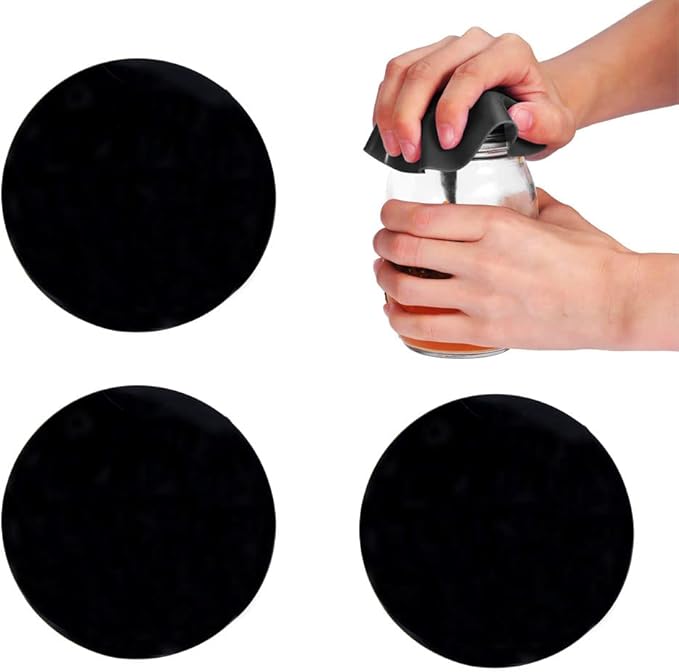 3 Pieces Rubber Jar Gripper Pads Round Kitchen Coasters Multi-Purpose Bottle Lid Openers, Jar Opener for Weak Hands - Black