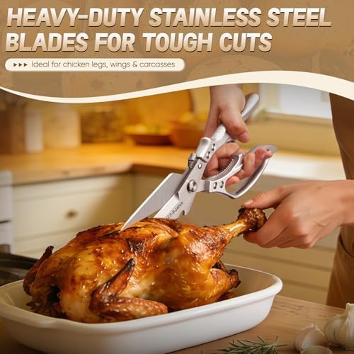 Freelander Poultry Shears Set Silver, All Purpose Heavy Duty Kitchen Shears