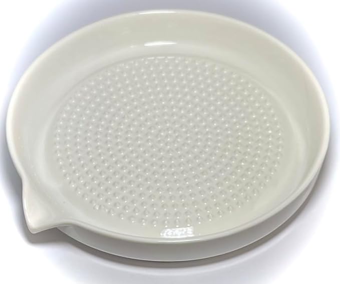BonCera, Premium Ceramic Garlic Grater Plate 3-Piece Set - Large White Modern Design and Style - For Garlic, Ginger, Chocolate, and more! - Comes with 6" Plate, Peeler, and Brush