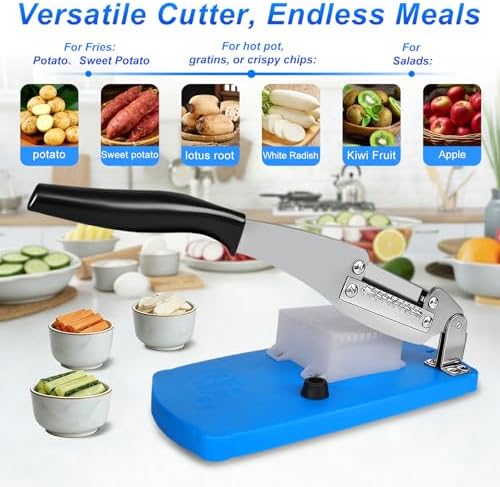 French Fry Cutter for Potatoes, Mandoline Slicer for Uniform Slices & Vegetable Chopper, Professional Potato Slicer with Comfort Handle and Stainless Steel Blade for Easy Homemade Fries/Chips