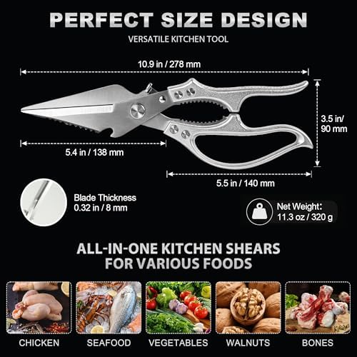 Heavy Duty Kitchen Shears for Food, Kitchen Scissors All Purpose, Stainless Steel Cooking Scissors for Bone, Meat, Poultry, Chicken, Vegetable & Seafood Cutting, Dishwasher Safe